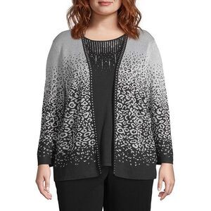 Alfred Dunner Women's Classic Embellished 2 in 1 Sweater - Silver - 3X (24W-26W)
